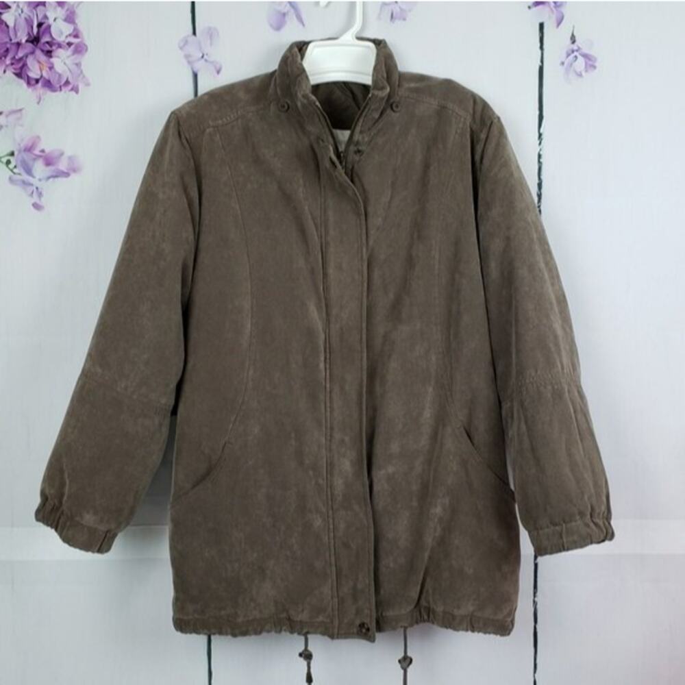 Worthington Essentials Soft Brown Faux Suede Zip Coat Jacket M - Picture 12 of 12